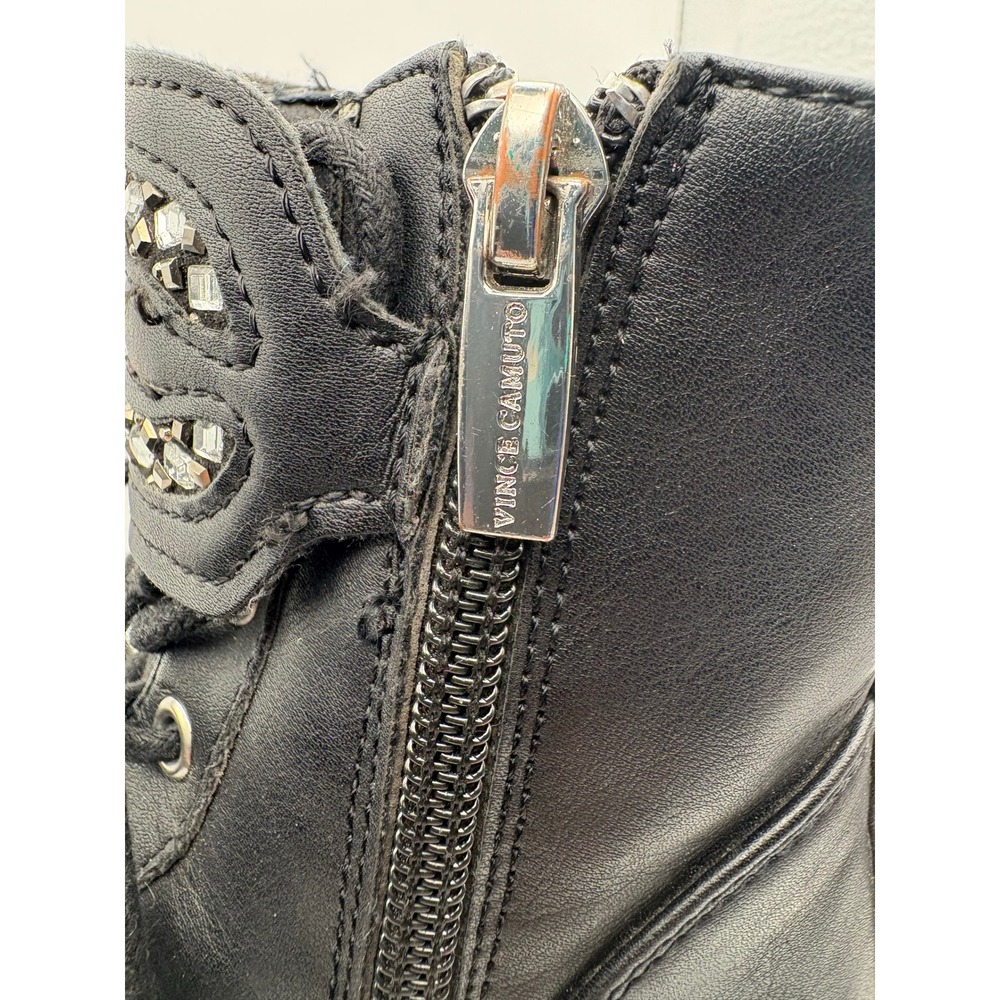 Vince Camuto Kids Black Rhinestone Wing Combat Boots Side Zip Lug Sole Size 10 - Picture 3 of 10